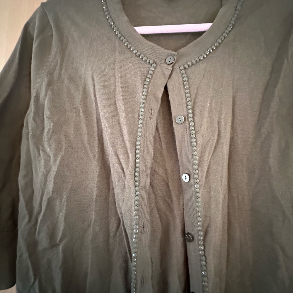 Elegant Taupe Women's short sleeve cardigan with  beading